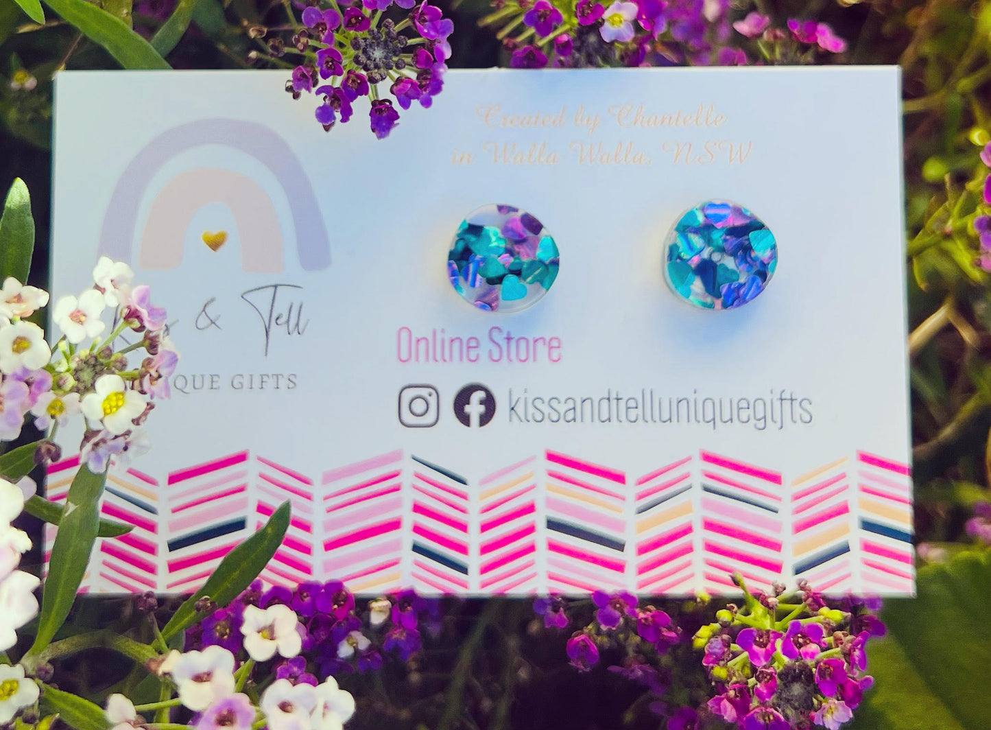 Peacock Glitter Hearts Stud Earrings