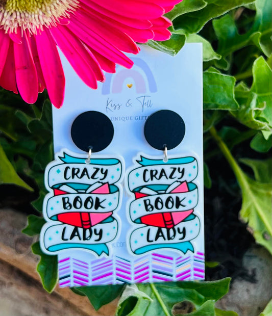 "Crazy Book Lady" Drop Earrings