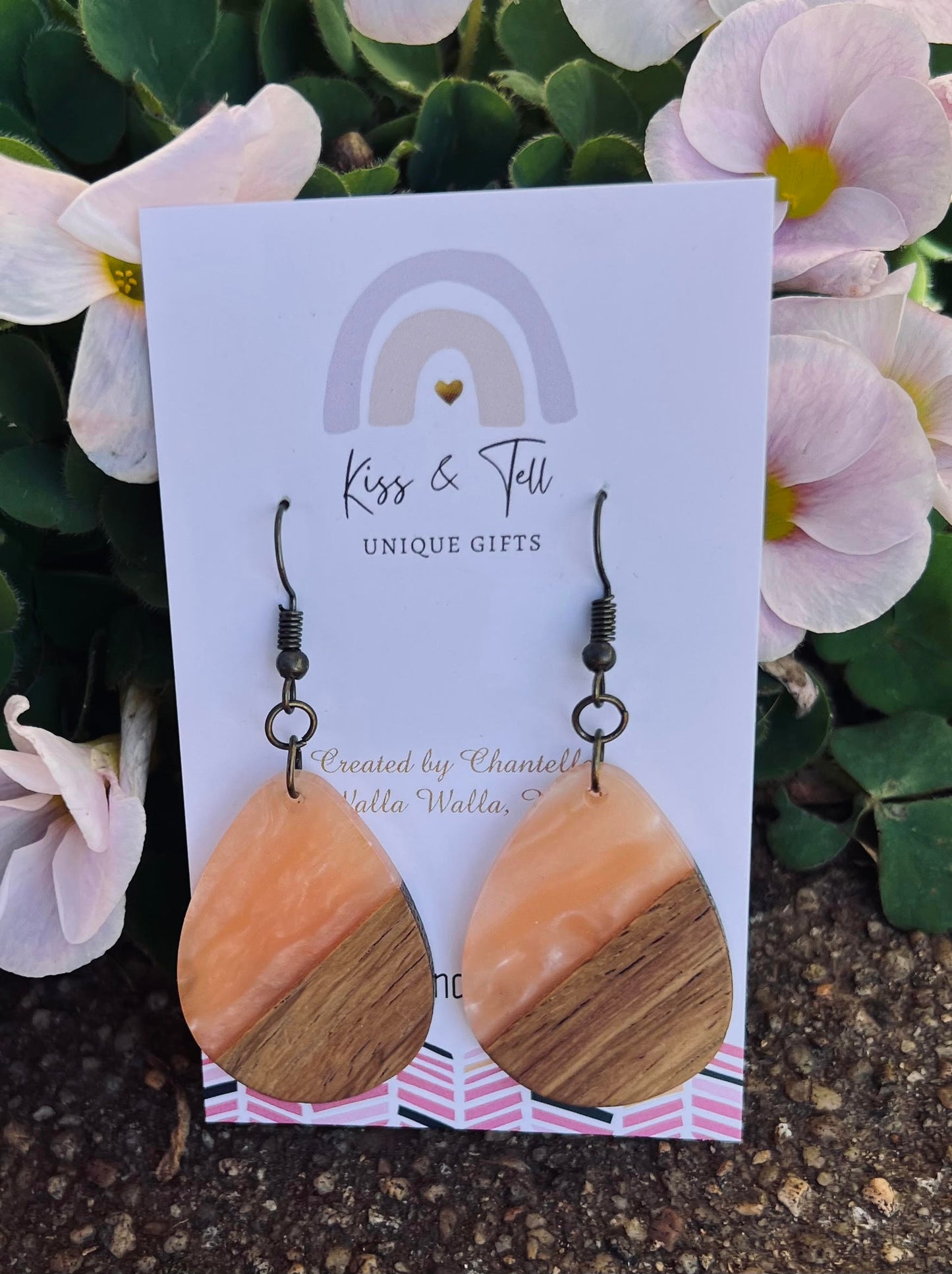 Coral Wooden Dangle Earrings