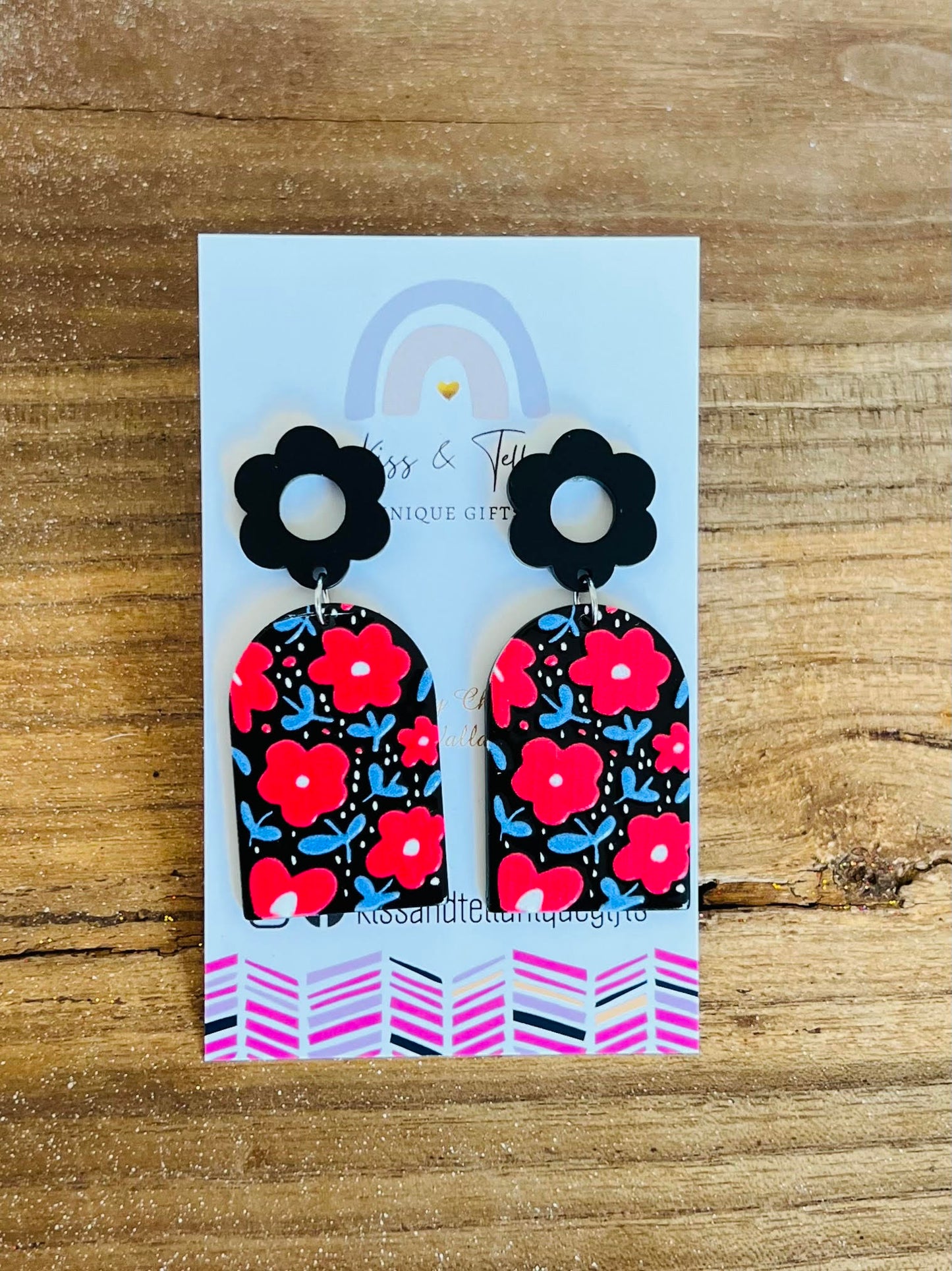 Red Flower Arch Drop Earrings