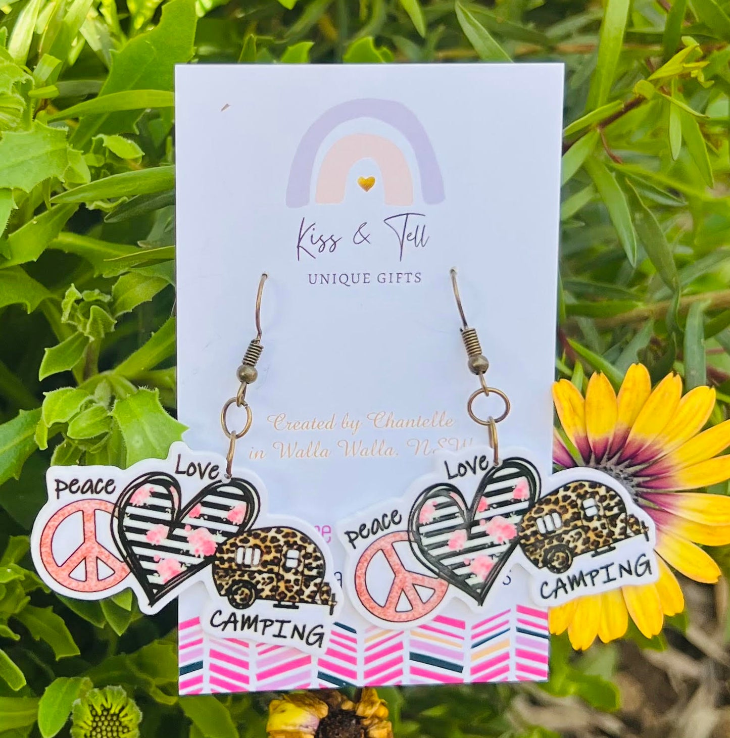 Peace, Love, Camping Dangle Earrings