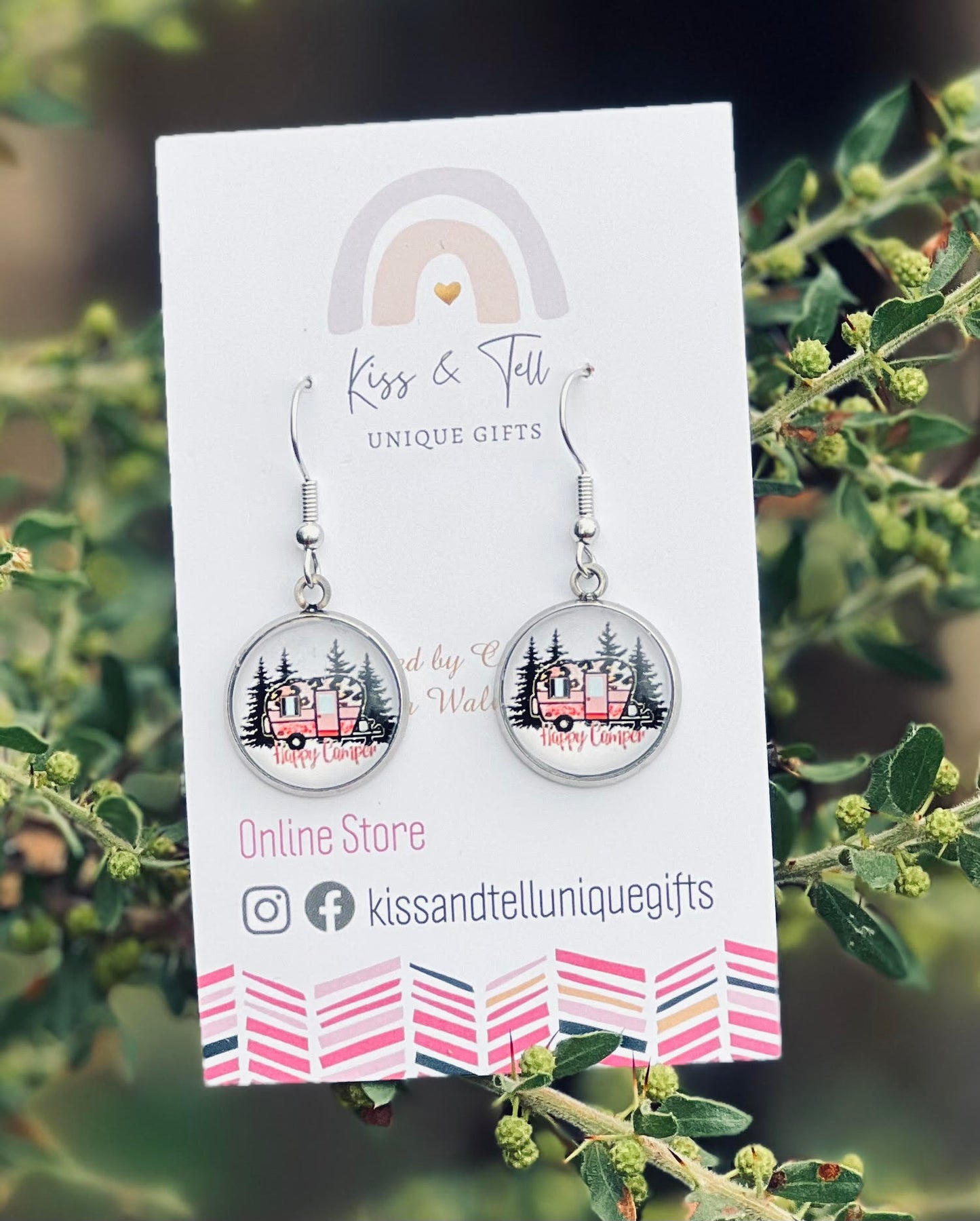 "Happy Camper" Silver Dangle Earrings