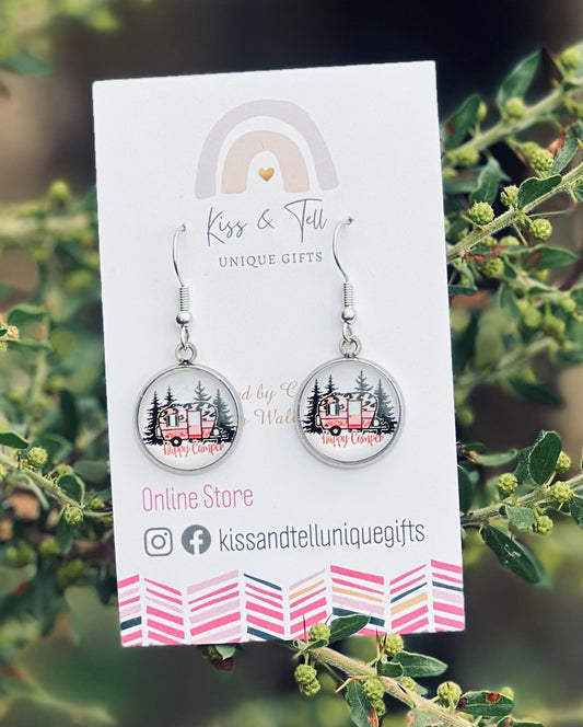 "Happy Camper" Silver Dangle Earrings