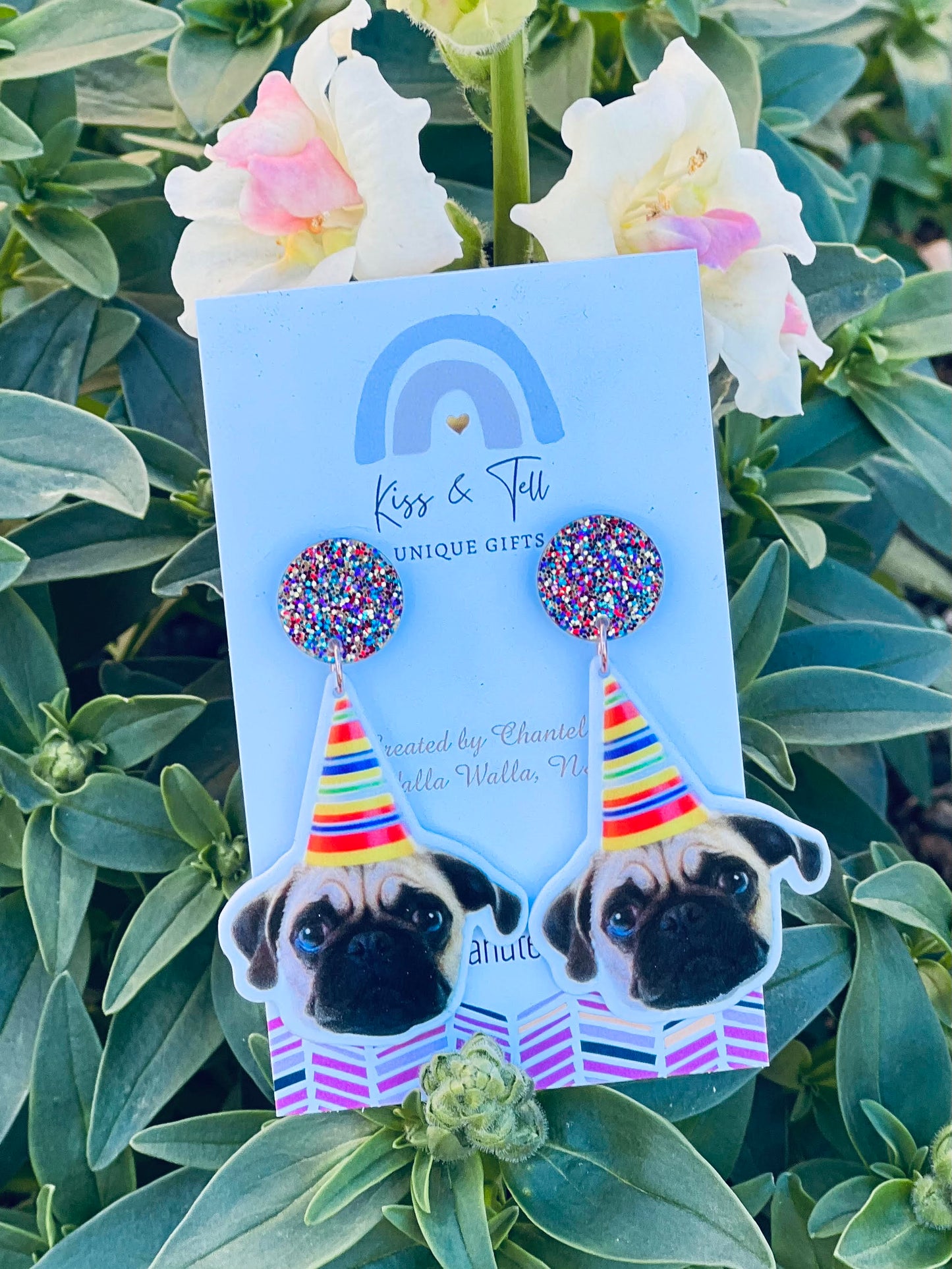 Birthday Pug Earrings