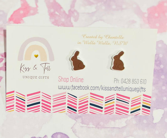 Chocolate Bunny Rabbit Stud Earrings