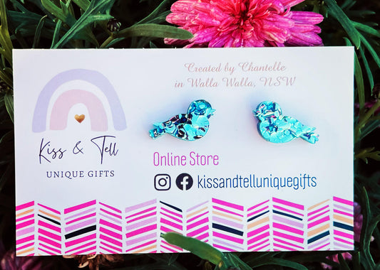 Blue Bird Acrylic Stud Earrings