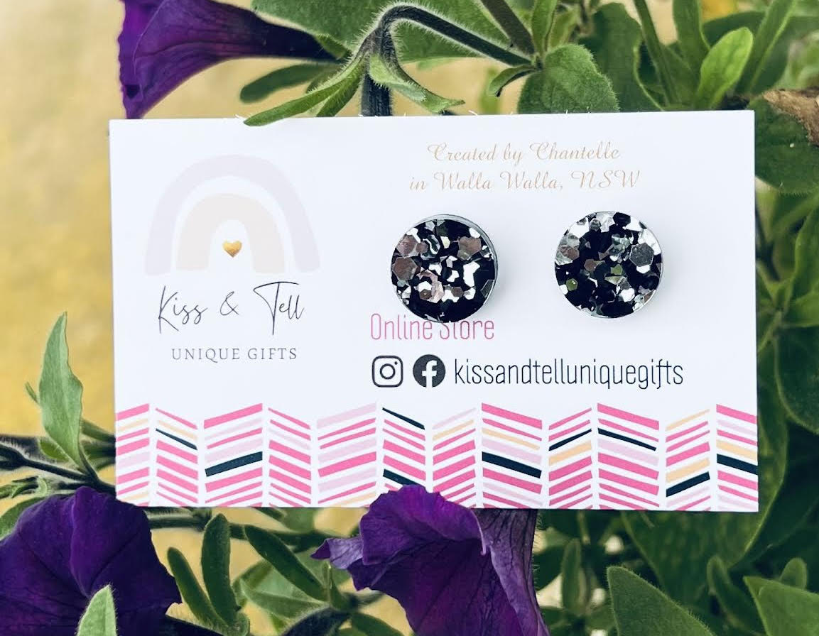 Acrylic Black & Silver Shards Stud Earrings