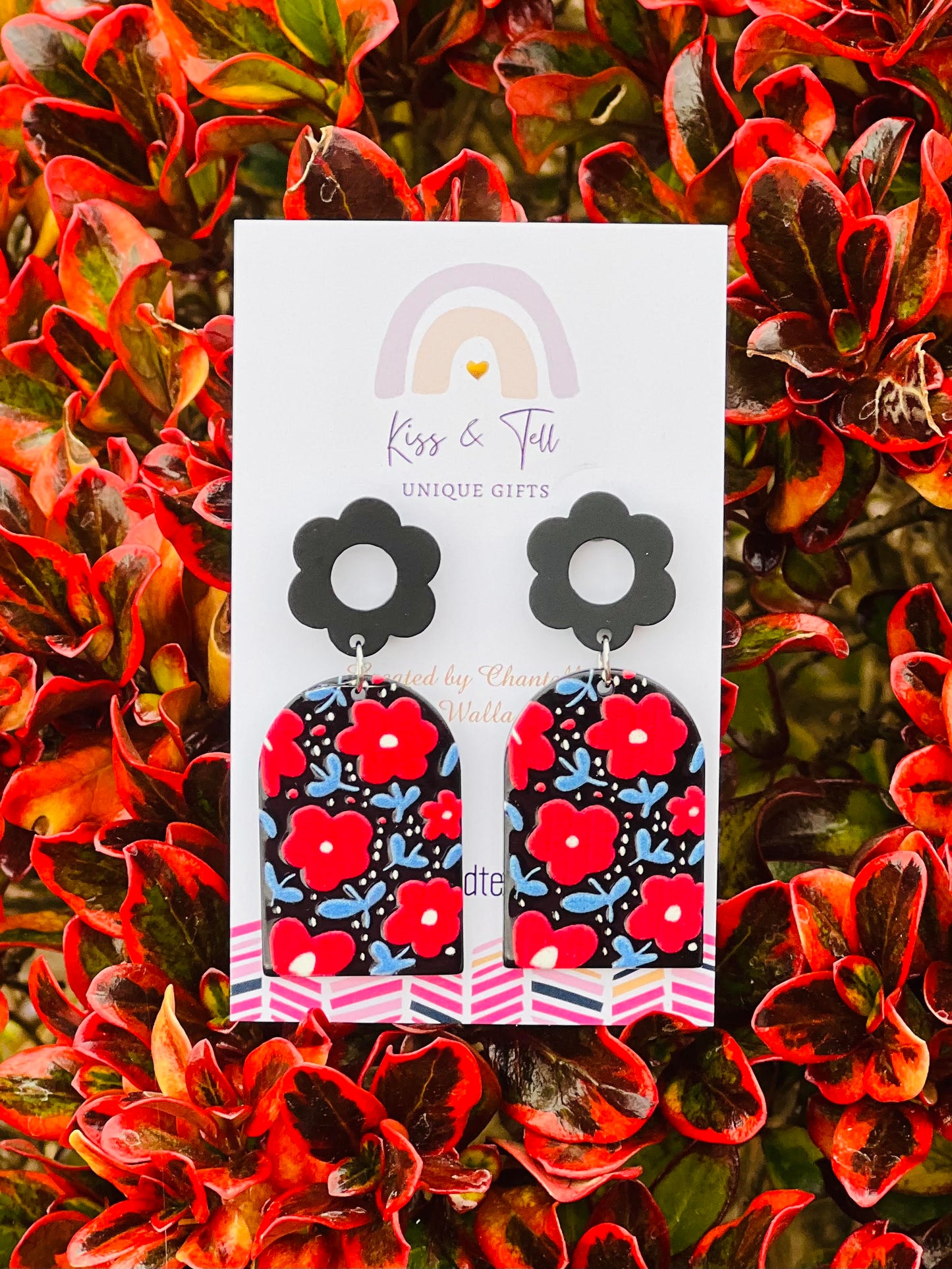 Red Flower Arch Drop Earrings