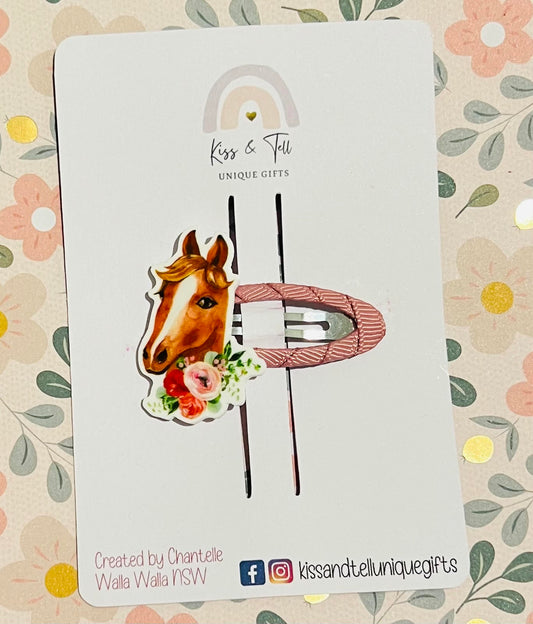 Floral Horse Pink Hair Clip