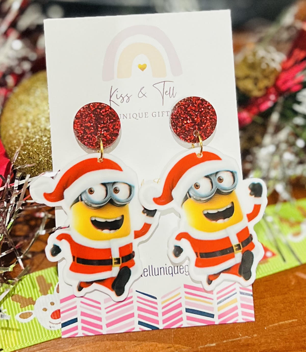 Minion Santa Dangle Earrings