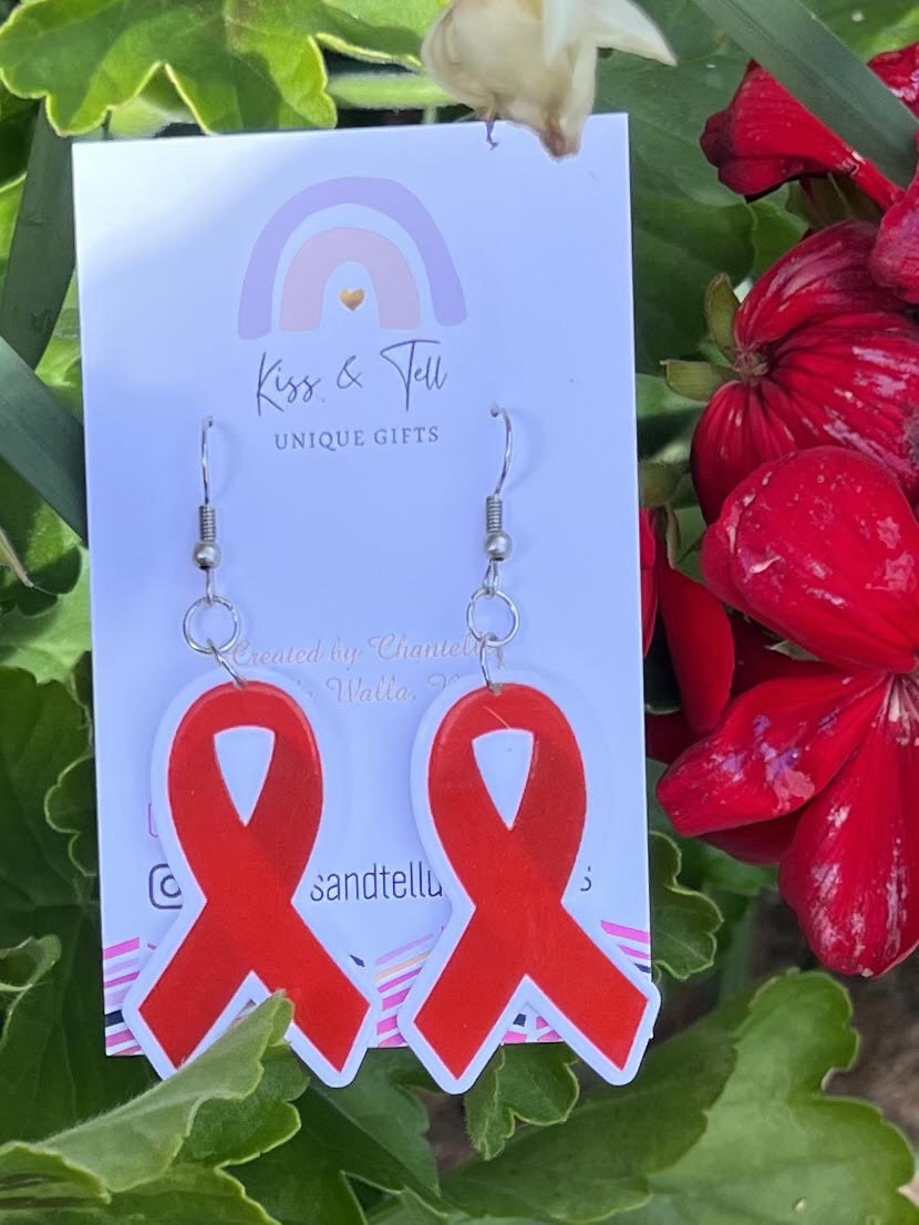 Red Ribbon Dangle Earrings