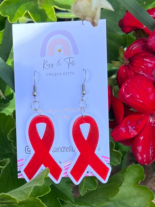 Red Ribbon Dangle Earrings