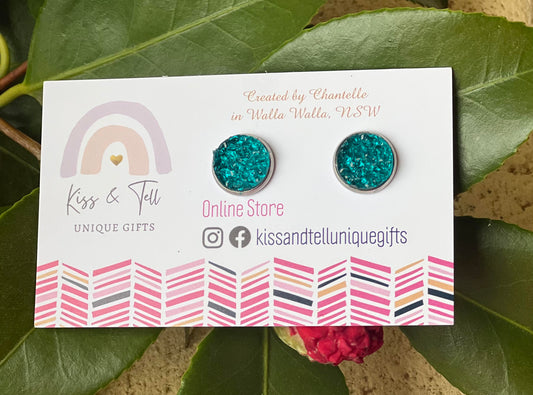 Teal Druzy Stone in Silver Bezel Setting