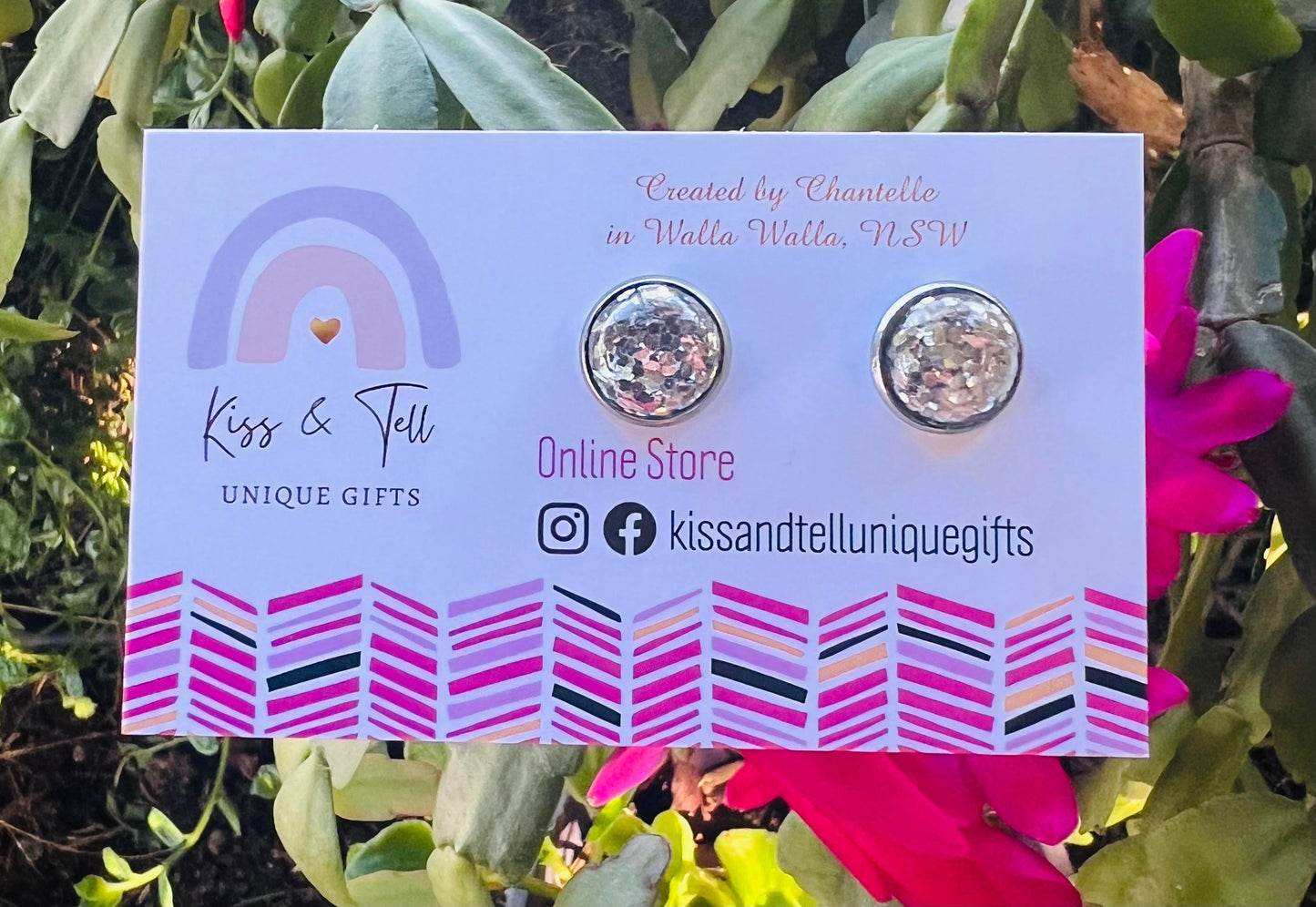 Glitter Studs in Bezel Settings