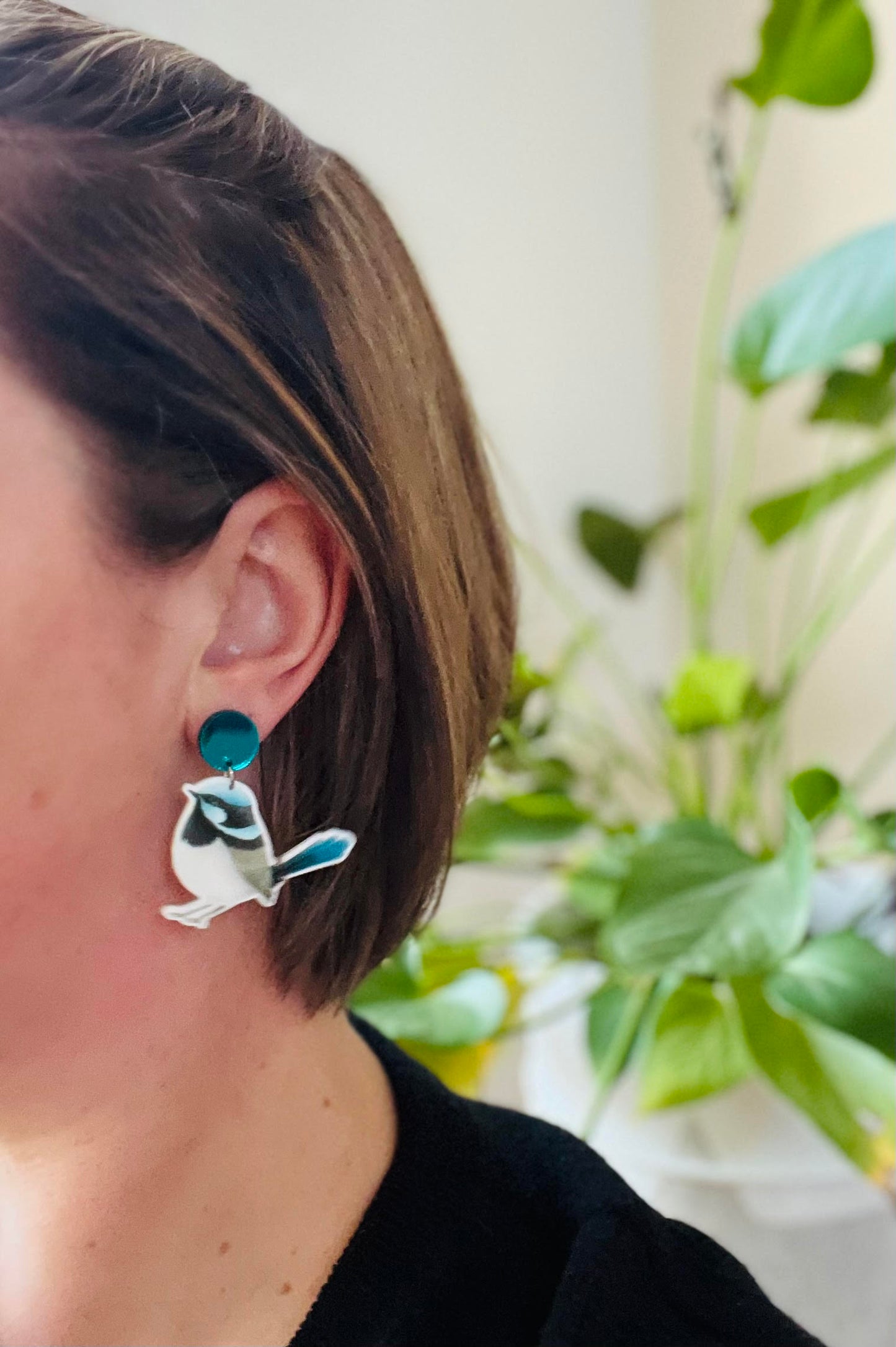 Blue Fairy-Wren Bird Drop Earrings