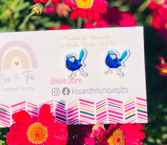 Blue Bird Stud Earrings