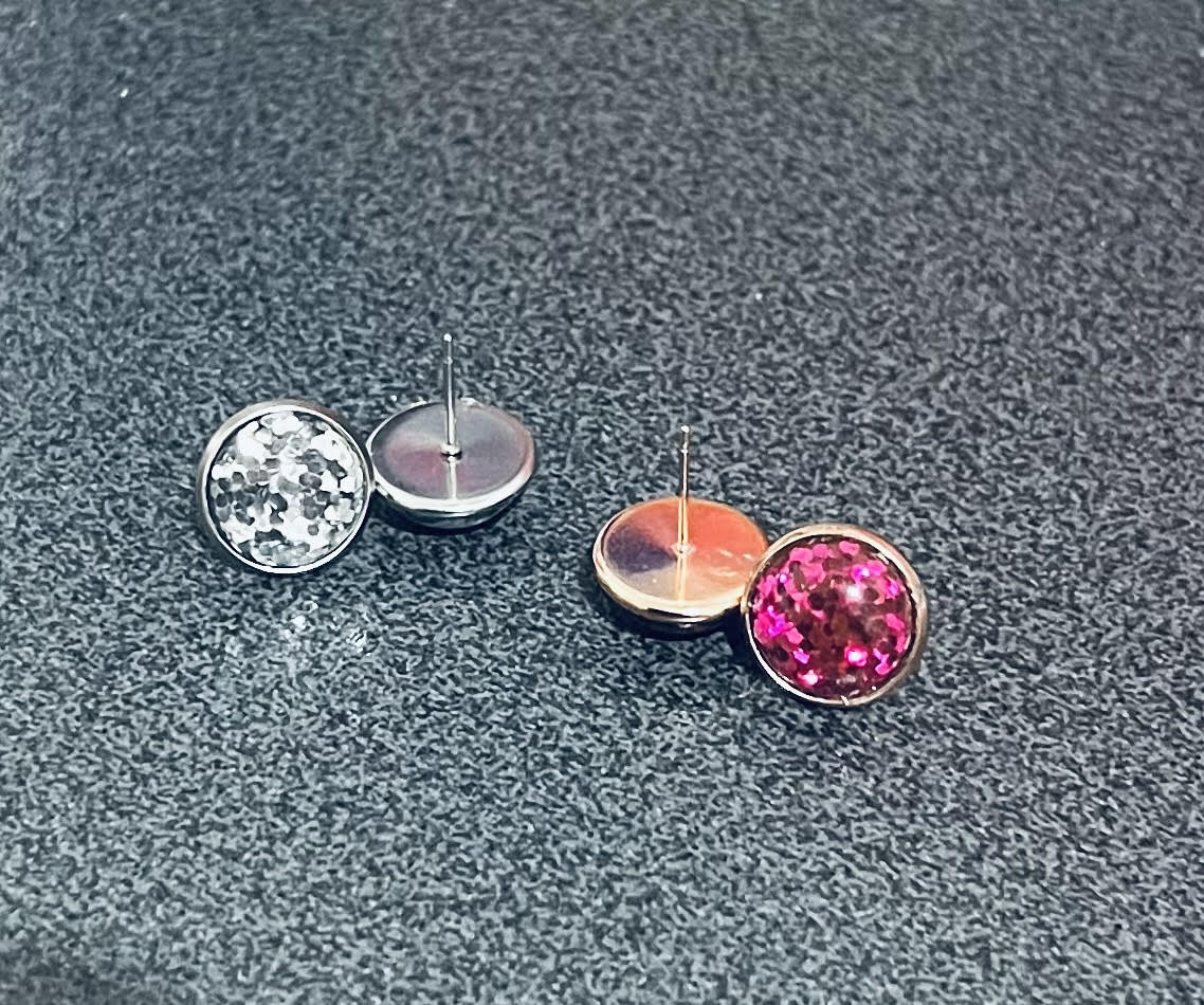 Glitter Studs in Bezel Settings