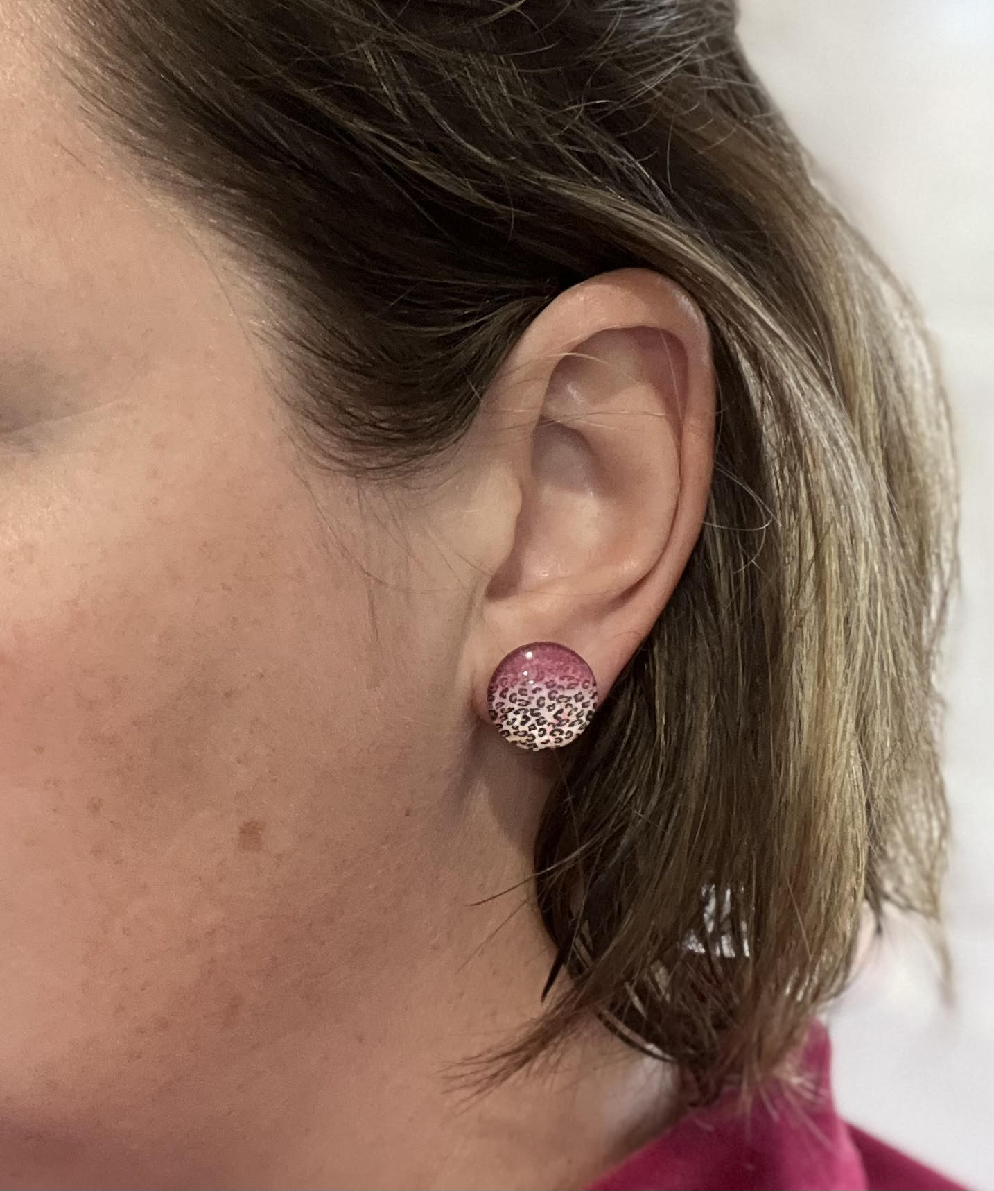 Pink Leopard Ombre Stud Earrings